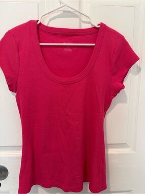 Pilcro Rib Scoop Neck hot pink Tee - Bright Pink